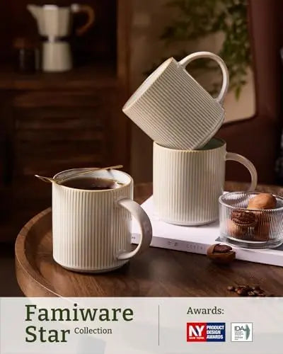 Famiware 6-Piece 16 oz Coffee Mug Set - Cappuccino White Ceramic Cups for Tea, Cocoa & Milk