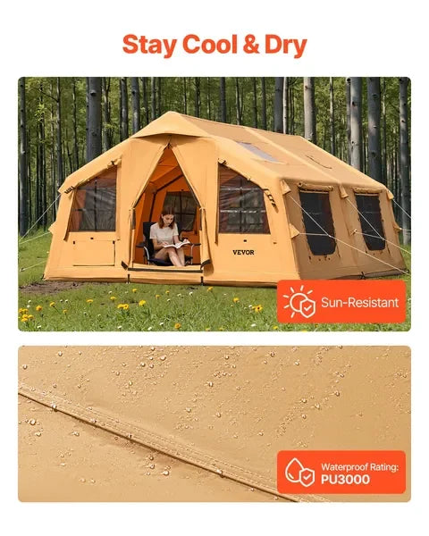 4 Season Inflatable Tent 8-12 Persons Luxury Family Camping Blow Up Tent Lightweight Easy Setup with Hand Pump