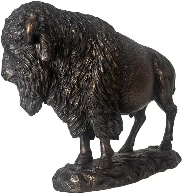 Majestic Bison Statue Large Cold Cast Bronze Sculpture of American Buffalo for Western and Rustic Nature Themed Home Decor 18" W