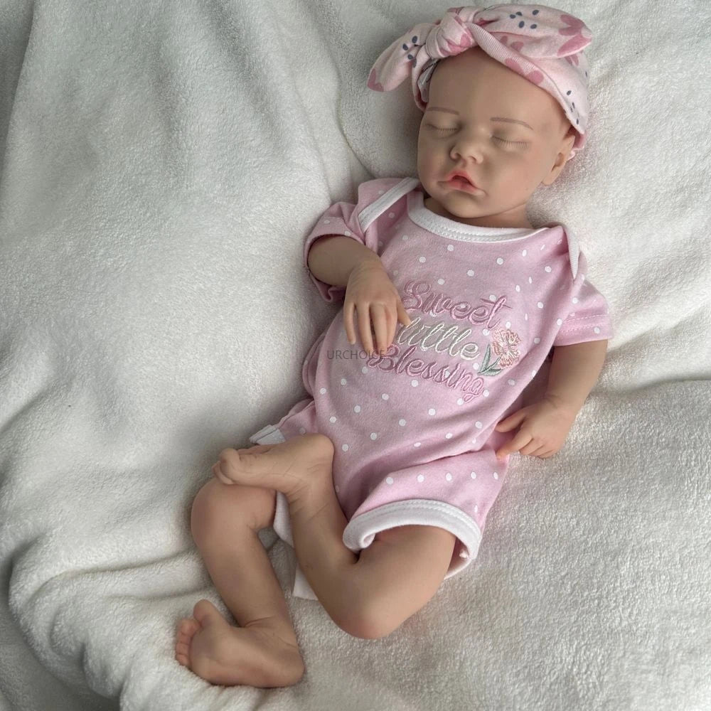 17Inch 3D Skin Realistic Silicone Reborn Baby Girl Pretty Weighted Waterproof Newborn Doll for Parenting Practice Birthday Gift