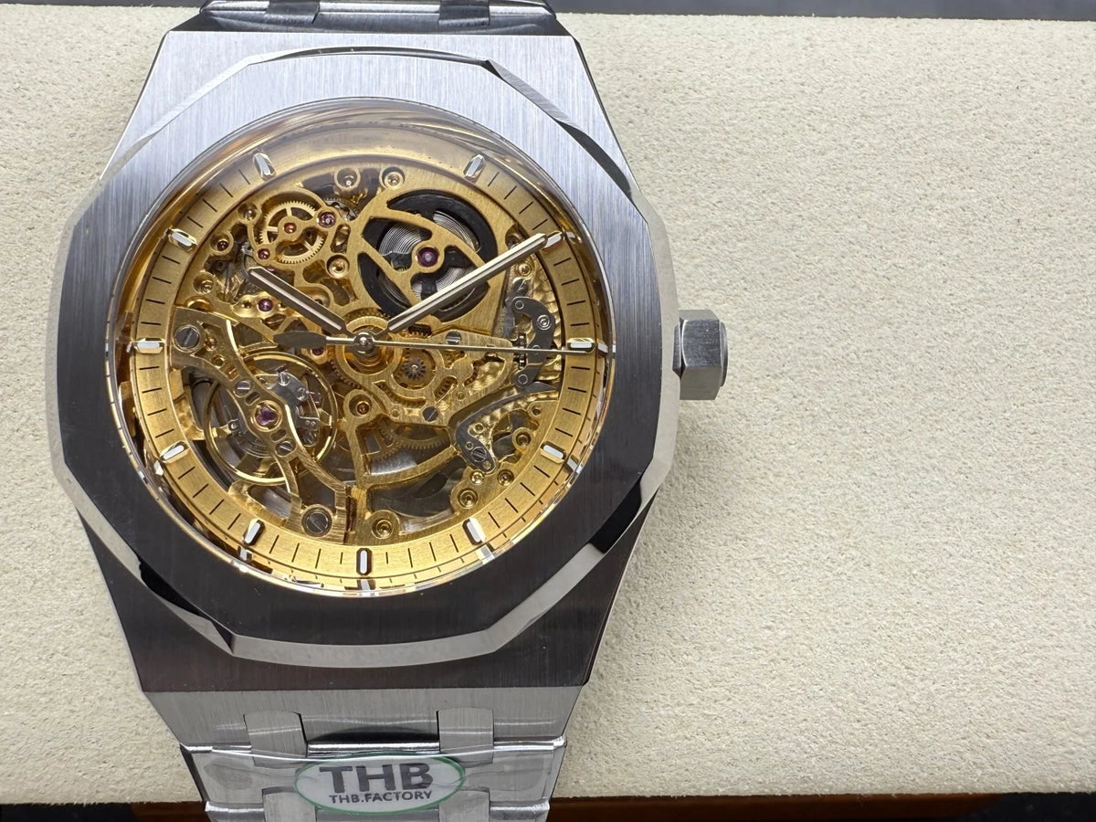 New Luxury Super Quality Mechanical Watch 41mm THB Factory 3132 Movement 15407 Gold Skeleton Watch