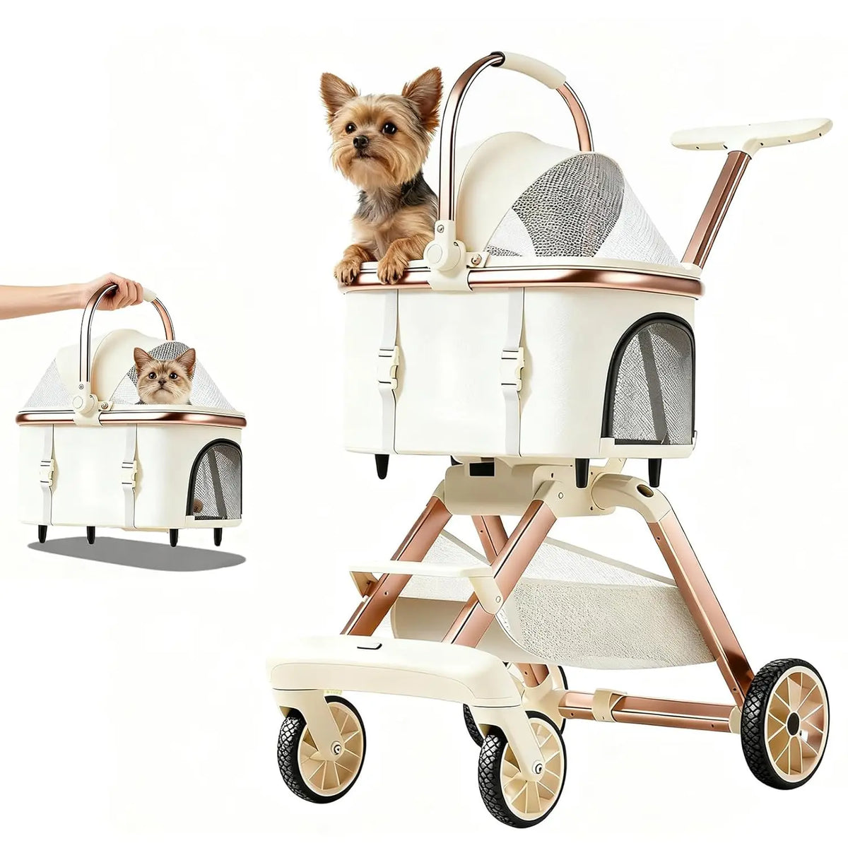 All-Terrain Pet Stroller for Small Dogs & Cats, 20 lbs Capacity - Foldable with Brake & Shock Absorption Wheels