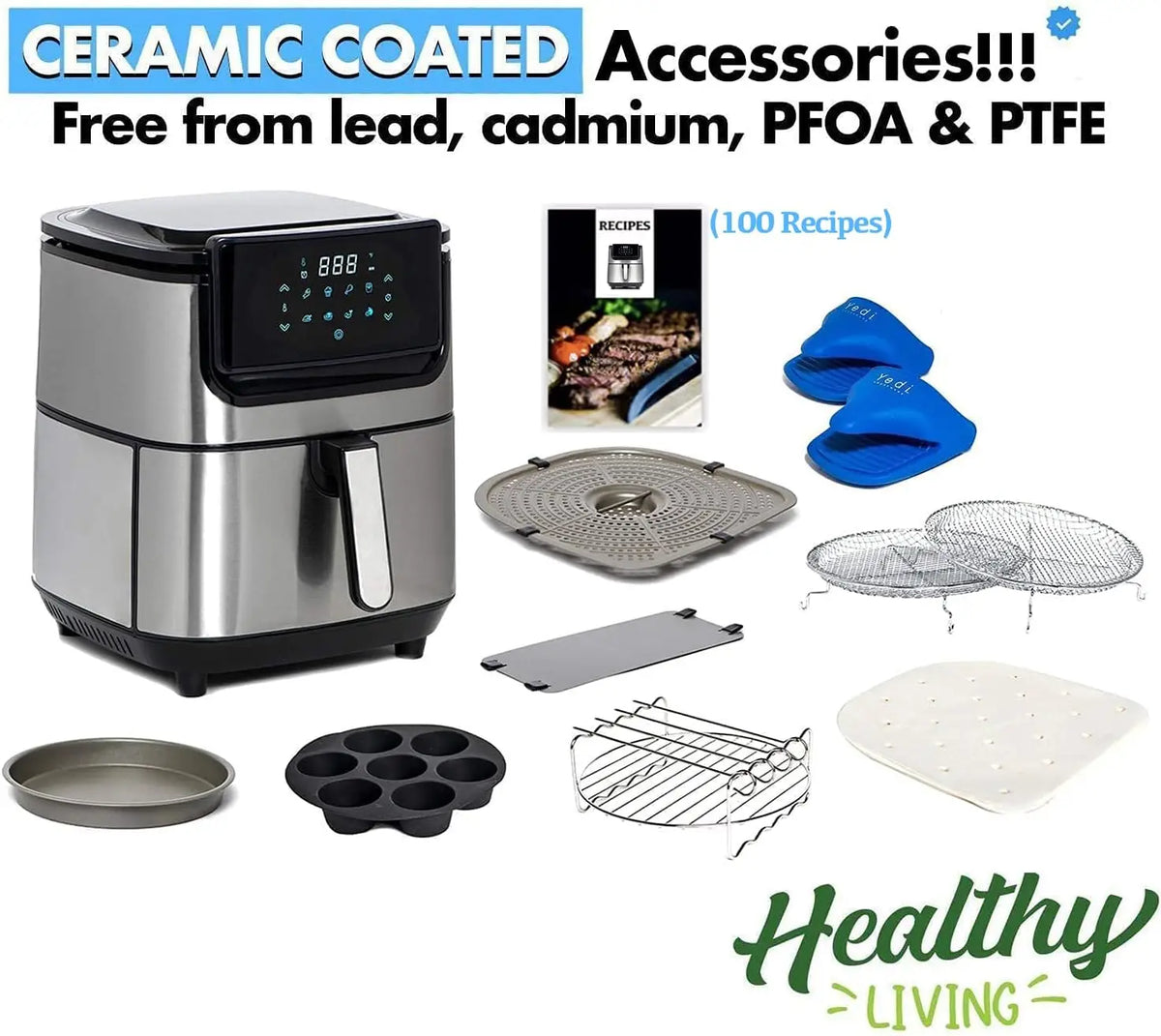 6.8 Quart Air Fryer with Ceramic Basket, Dehydration Function, LCD Screen & Accessory Kit