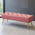 45 Upholstered Button-Tufted Ottoman Bench, Metal Legs, Suitable for End of Bed or Living Room, Pink Velvet Fabric