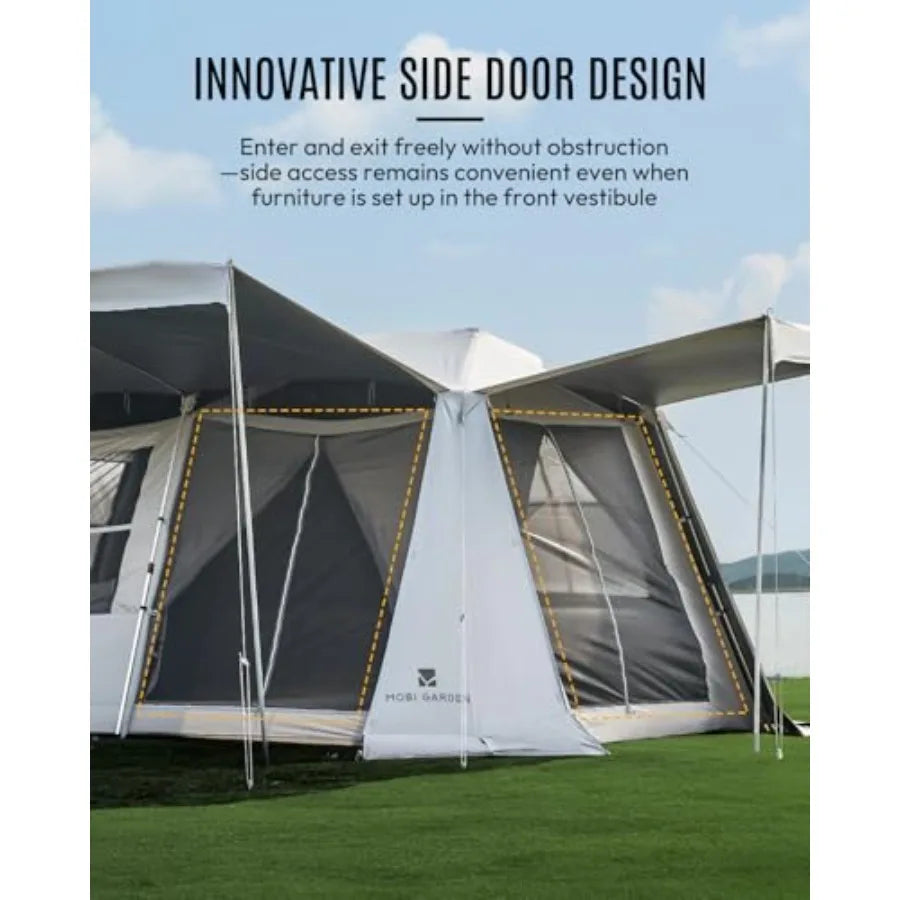 8 Person Instant Tent, Large Aluminum Alloy Cabin Tent, Double Layer Full Rainfly Waterproof 4 Season Shelter, Huge Interior wit