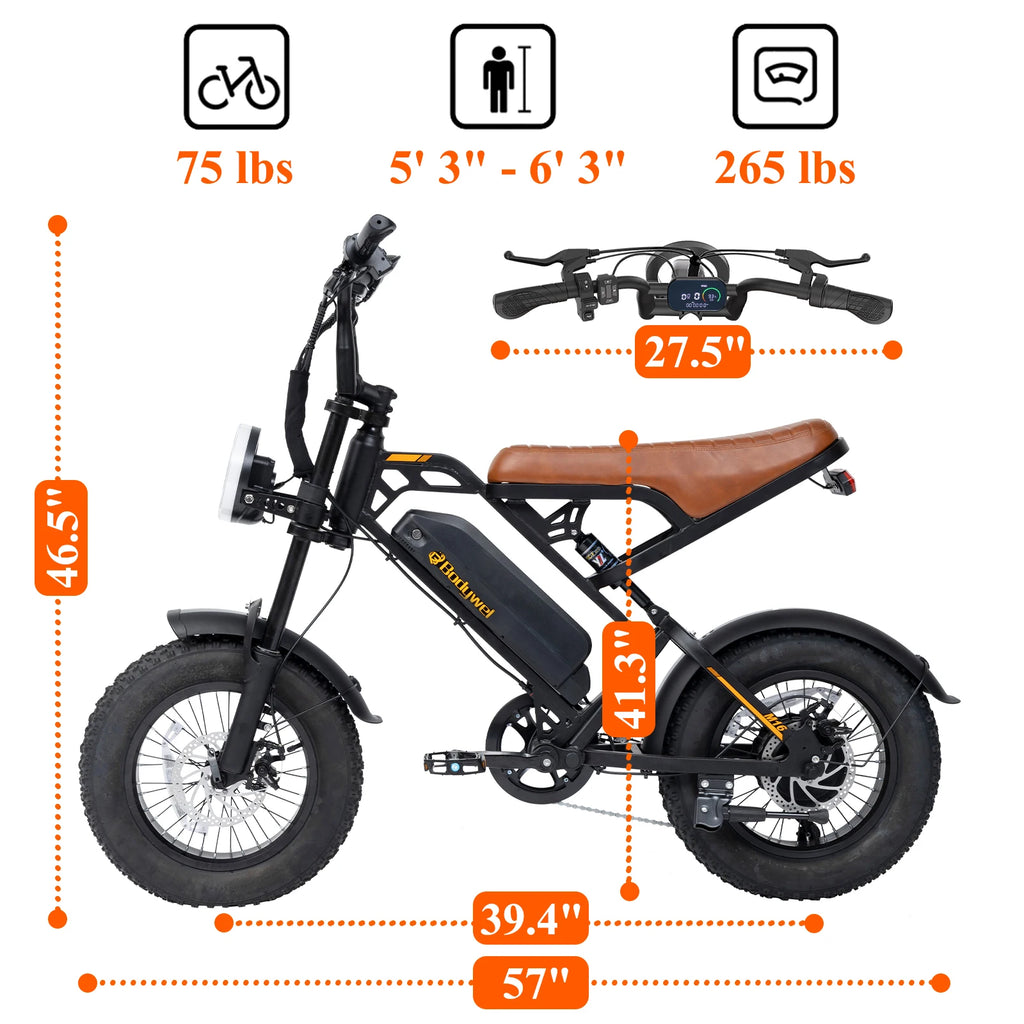 Bodywel M16 Off Road E Bike Adult Electric Bicycle 1500w 48V 15.6ah Mountain Electric Bike 16 Inch Fat Tire Outdoor Entertainmen