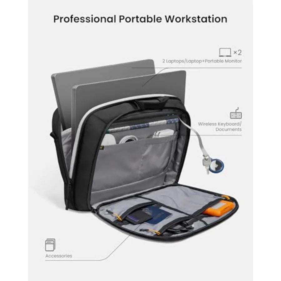 16-inch Dual Compartment Laptop Briefcase for 2 Laptops Business Protective Laptop Messenger Shoulder Bag for a Laptop+ a Porta