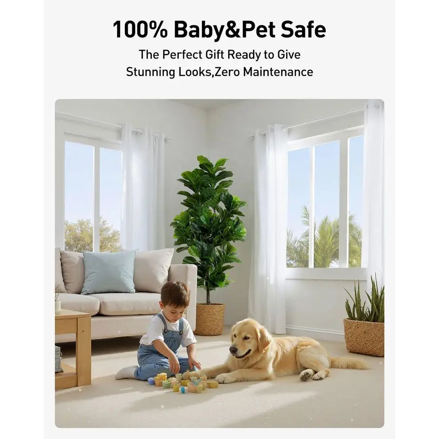 Leaf Fig Tree 6ft Tall Artificial Tree in Plastic Pot Fake Ficus Lyrata Plants with 184 Decorative Fiddle Leaves Faux Fig Trees